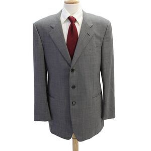 Zanella Mens Printed Three Button Blazer Jacket Black White Wool Size 46 Long